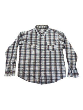 Machine Brand Mens Shirt Medium Long Sleeve Plaid Pearl Snal Button Up Blue